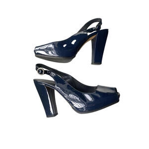 Navy Patent Slingback Peep-Toe High Heels